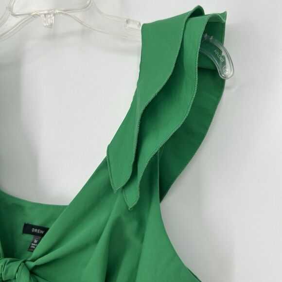 Drew Green Poplin Tie Front Midi Dress Empire Waist Sleeveless Ruffle Size M - Picture 3 of 10
